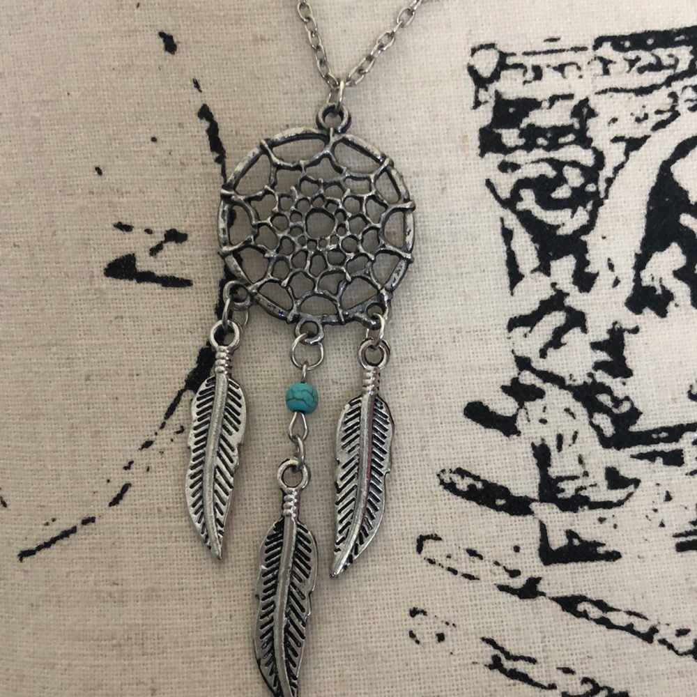 Dream Catcher Necklace with faux turquoise